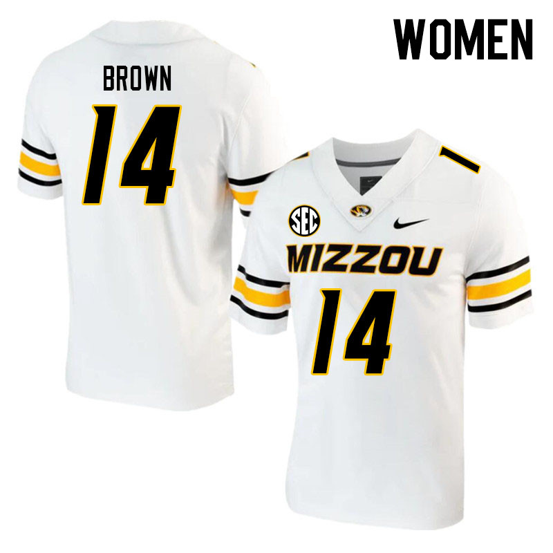 Women #14 Brett Brown Missouri Tigers College 2023 Football Stitched Jerseys Sale-White - Click Image to Close